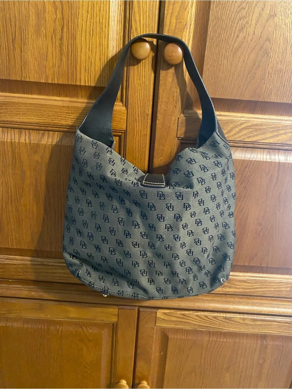 Dooney & Bourke Gray Monogram Hobo with Black Leather Strap and Silver Hardware